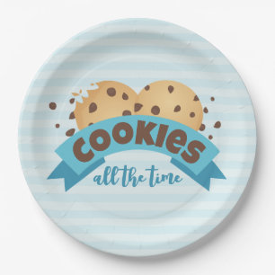 Chocolade Chip Cookies Blue Stripes Papieren Borde Bordje