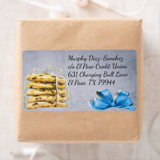 Chocolade Chip Cookies en Blue Ribbon Shipping Etiket (Insitu)