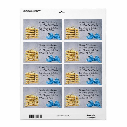 Chocolade Chip Cookies en Blue Ribbon Shipping Etiket (Full Sheet)