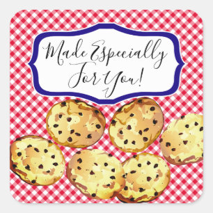 Chocolade Chip Cookies Gingham Baker Vierkante Sticker