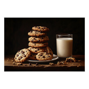 Chocolade Chip koekjes en melk schilderij Perfect Poster
