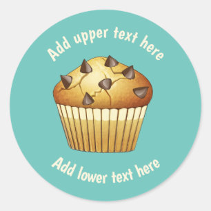 Chocolade Chip Muffin en Jouw tekst op elke kleur Ronde Sticker