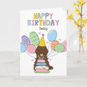 Chocolade Cockapoo Cavapoo Hond Gelukkige Verjaard Kaart (Gele Bloem)