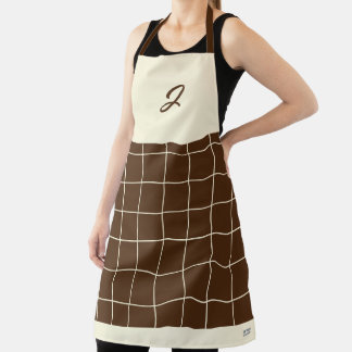 Chocolade Cream Grid Vierkant Boho Patroon Monogra Schort