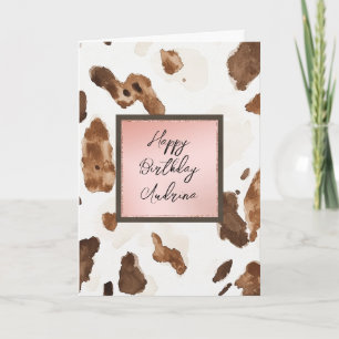 Chocolade Crème Dierenprint Roze Blush Verjaardag Kaart