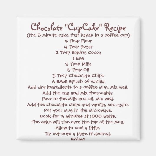 Chocolade "Cup Cake" in een Mok recept - Magnet Magneet (Voorkant)