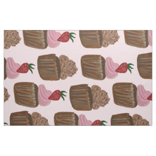Chocolade Cupcake Aardbeienpatroon Stof