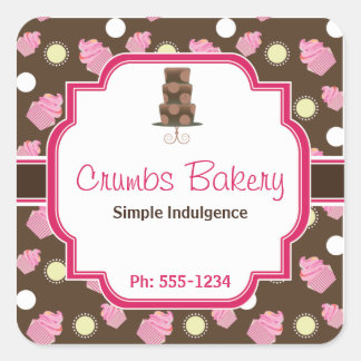 Chocolade Cupcake en 3-gebak Bakkerij-sticker Vierkante Sticker
