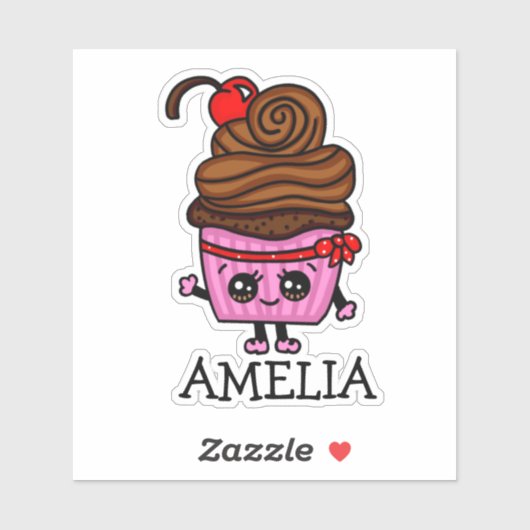 Chocolade Cupcake Etiket op persoonlijke naam Sticker (Vel)