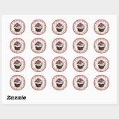 Chocolade Cupcake met Cherry Birthday-stickers Ronde Sticker (Vel)
