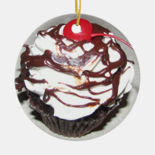 Chocolade Cupcake met kerst Keramisch Ornament