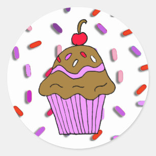 Chocolade Cupcake met Snoep Sprinkles Ronde Sticker