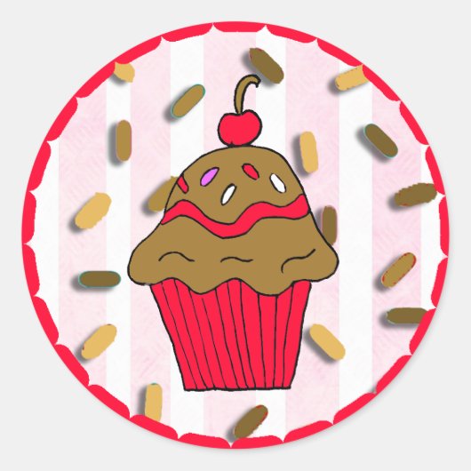Chocolade Cupcake met Snoep Sprinkles Ronde Sticker (Voorkant)