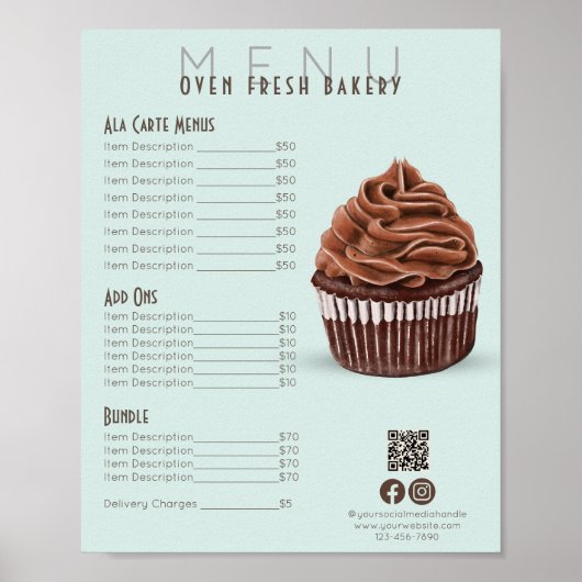 Chocolade Cupcake Mint Menu Bakkerij Prijslijst Poster (Voorkant)