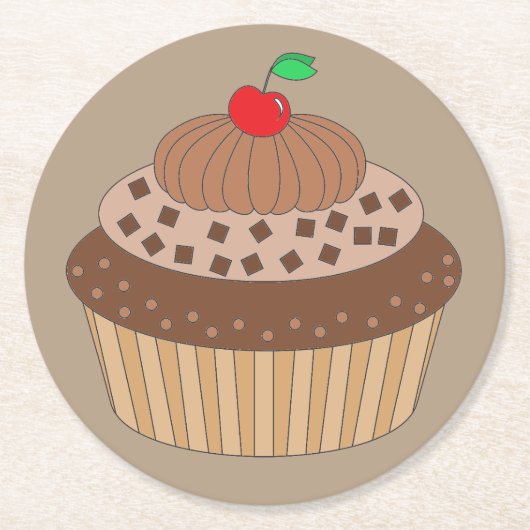 Chocolade Cupcake Ronde Kartonnen Onderzetter (Voorkant)
