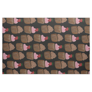 Chocolade Cupcake Strawberry Pattern Black Stof