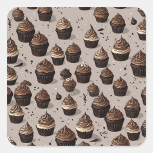 Chocolade Cupcake Vierkante Sticker