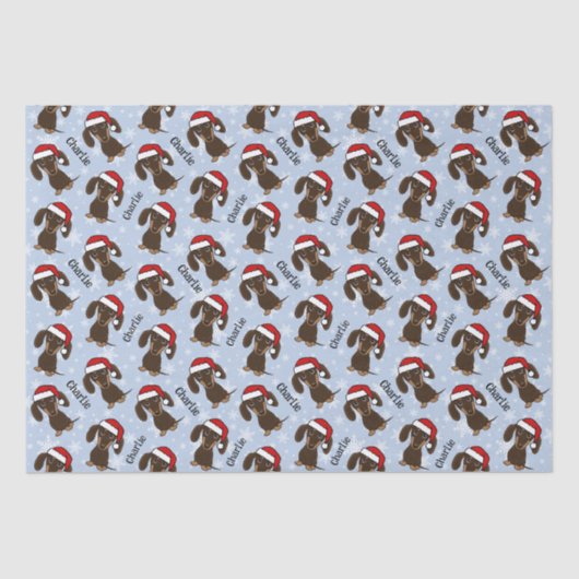 Chocolade Dachshund Kerstmis Aangepaste Naam Leuke Tissuepapier (Voorkant)