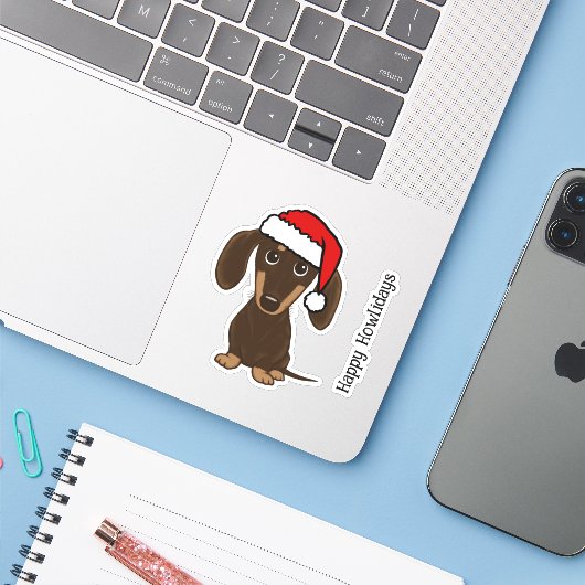 Chocolade Dachshund Santa Schattige Hondenkerst Sticker (Laptop met iPhone)