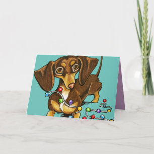 Chocolade Dachshund verlicht Kerstmis Blauwgroen Feestdagen Kaart