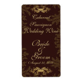 Chocolade Damask 2 bruiloft wijn label (Voorkant)