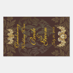 Chocolade Damask Wedding Wine Label Sticker