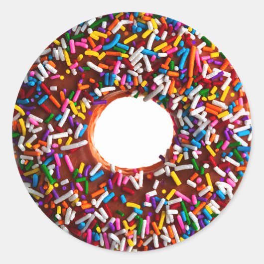 Chocolade Donut met Jimmies Ronde Sticker (Voorkant)