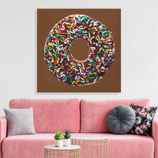 Chocolade Donut met kleurrijke sproinkles Canvas Afdruk (Insitu (Woonkamer))