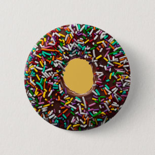 Chocolade Donut met kleurrijke sproinkles Ronde Button 5,7 Cm