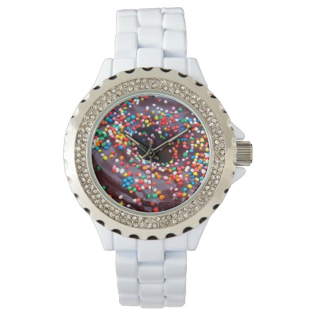 Chocolade Donut met sprinken, Horloge (Voorkant)