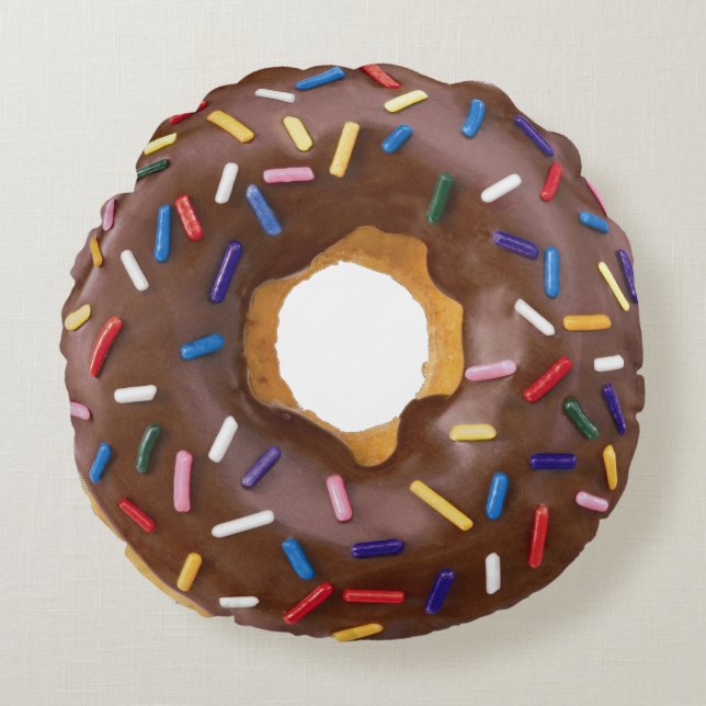 Chocolade Donut met sprinkhanen rond de loods Rond Kussen (Voorkant)