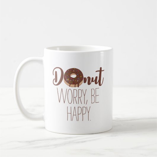 Chocolade Donut Worry Be Happy Brown Tekst Koffiemok (Links)