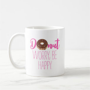 Chocolade Donut Worry Be Happy Pink Tekst Koffiemok