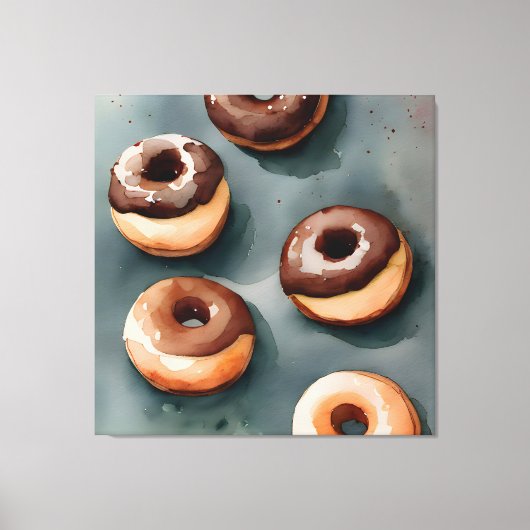Chocolade Donuts Waterverf Canvas Afdruk (Voorkant)