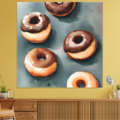 Chocolade Donuts Waterverf Canvas Afdruk (Insitu (Woonkamer))