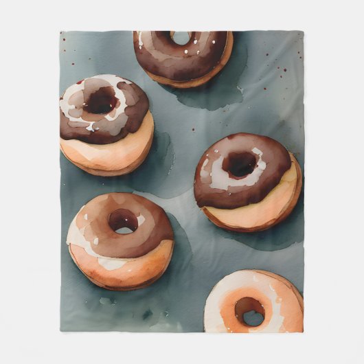 Chocolade Donuts Waterverf Fleece Deken (Voorkant)