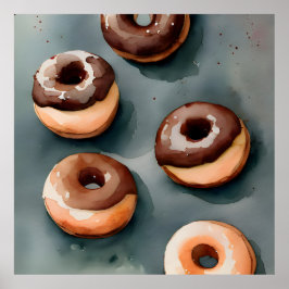 Chocolade Donuts Waterverf Poster