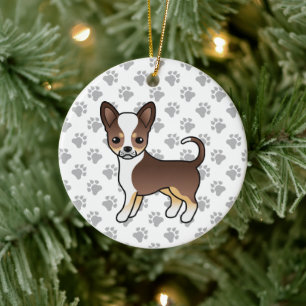 Chocolade Driekleurige Gladde Vacht Chihuahua & Po Keramisch Ornament