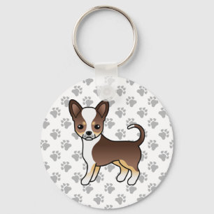 Chocolade Driekleurige Gladde Vacht Chihuahua & Po Sleutelhanger
