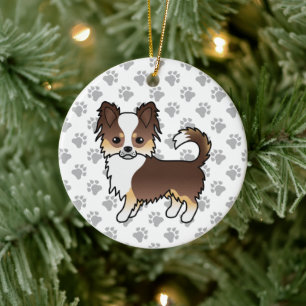 Chocolade Driekleurige Langharige Chihuahua Hond & Keramisch Ornament