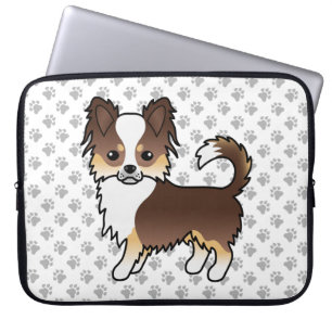 Chocolade Driekleurige Langharige Chihuahua Hond & Laptop Sleeve