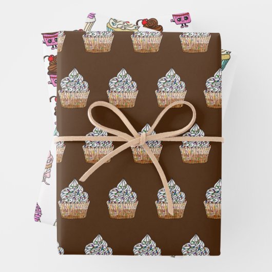 Chocolade en aardbeien Cupcakes Happy Birthday Inpakpapier Vel (In situ)