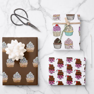 Chocolade en aardbeien Cupcakes Happy Birthday Inpakpapier Vel