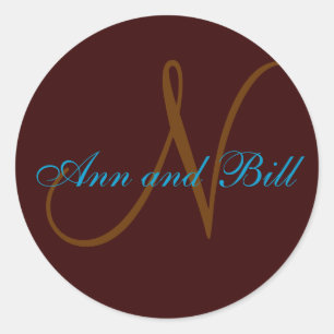 Chocolade en Blauwgroen voornamen Monogram Seal Ronde Sticker