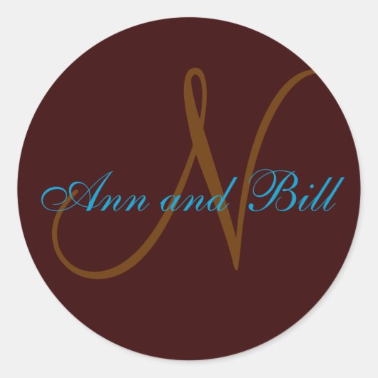 Chocolade en Blauwgroen voornamen Monogram Seal Ronde Sticker (Voorkant)