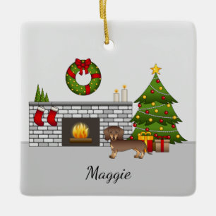 Chocolade En Bruine Kortharige Dachshund - Kerstmi Keramisch Ornament