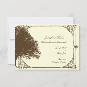 Chocolade en Ecru Filigree Bruiloft Save the Date