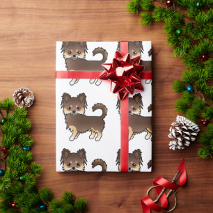 Chocolade En Effen Langharige Chihuahua Hond Patro Cadeaupapier