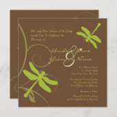 Chocolade en Green Dragonfly Wedding Invitation Kaart (Voorkant / Achterkant)