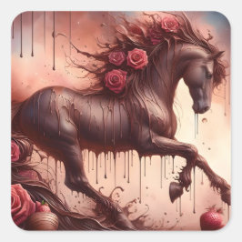 Chocolade en Rozen Hengst Vierkante Sticker